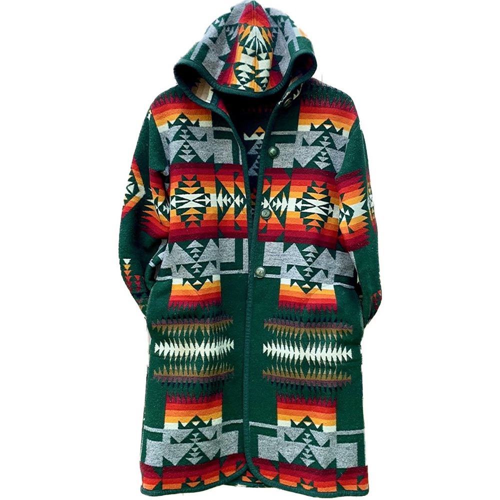 PENDLETON Woolen Mills Beaver State Vintage Wool Aztec Blanket Western Long Coat